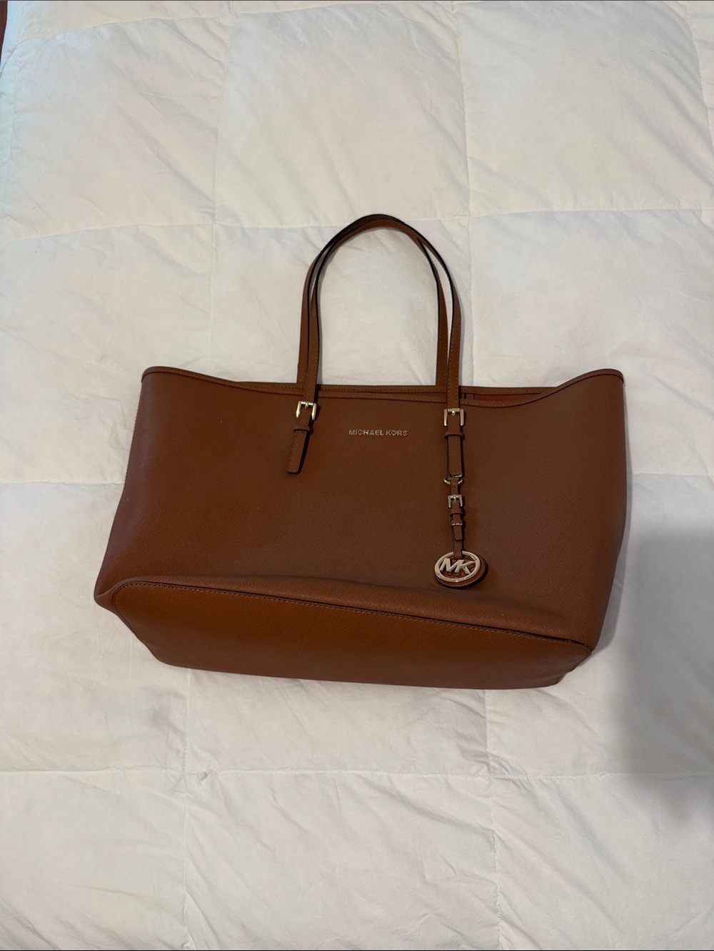 Michael Kors Cognac Leather Tote with Gold Charm